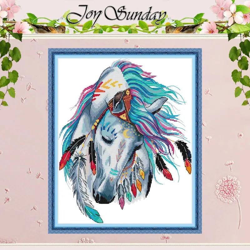 Rainbow Horse Animals Patterns Counted Cross Stitch Set DIY 11CT 14CT 16CT Stamped DMC Cross-stitch Kit Embroidery Needlework - L & M Kee, LLC