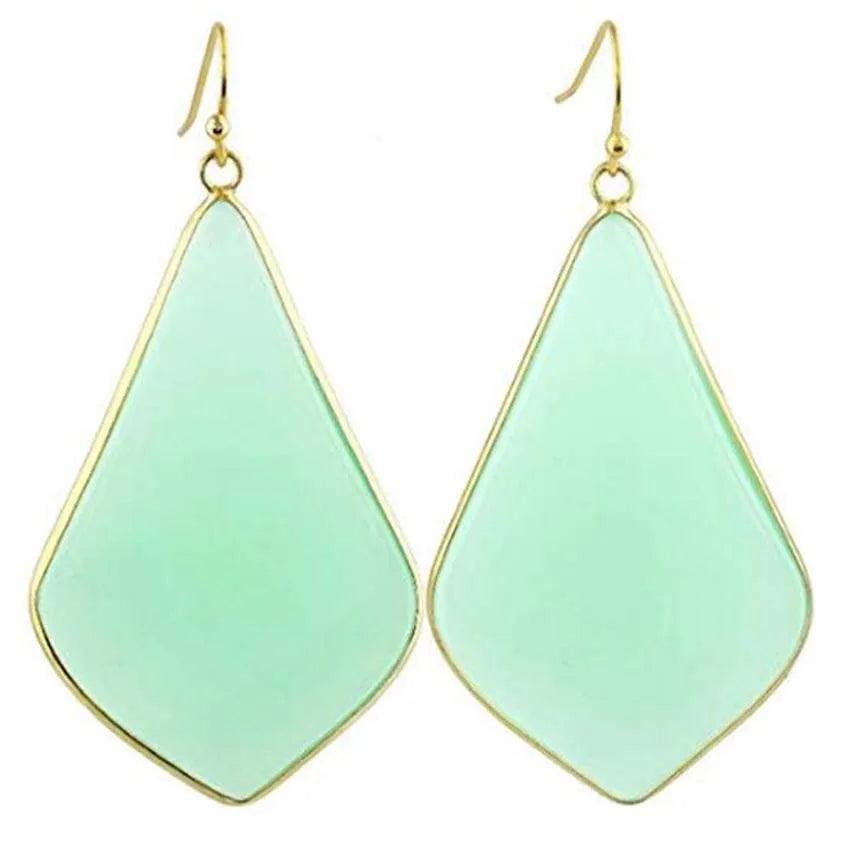 18K Gold Plated Rhombus Shaped Natural Stone Dangle Earrings - L & M Kee, LLC