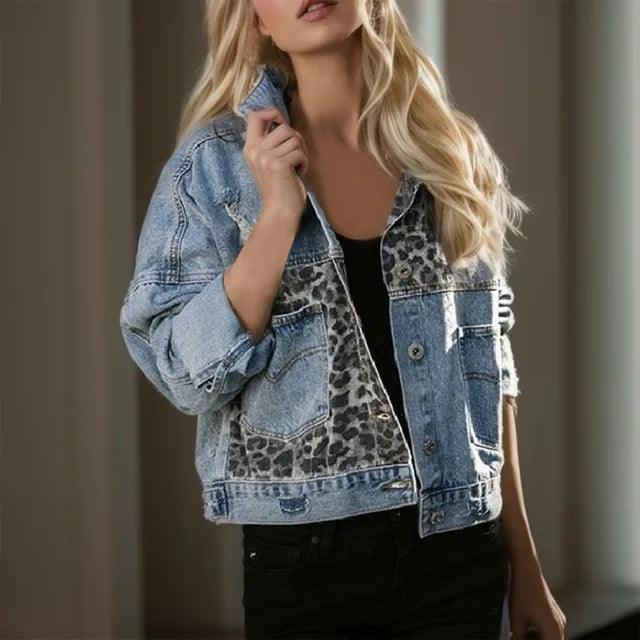 Leopard Print Patchwork Jean Jacket - L & M Kee, LLC