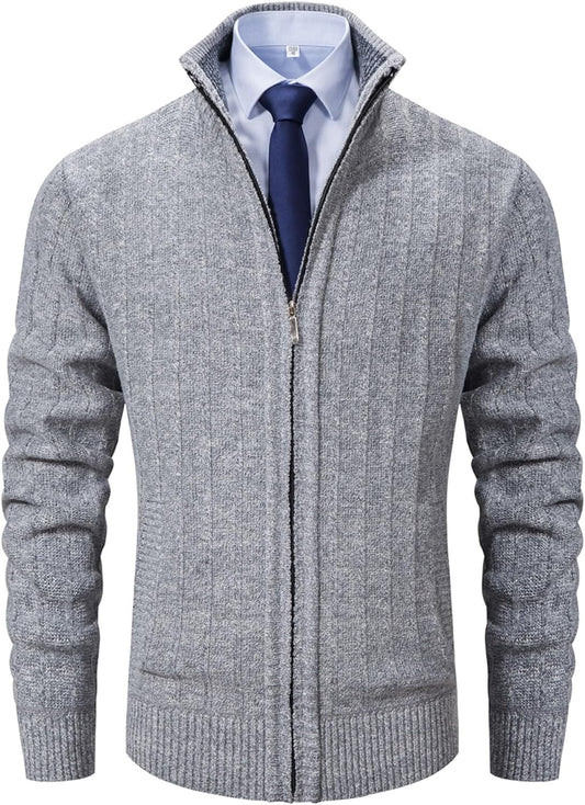 Men's Sweaters Full Zip Slim Thick Knitted Cardigan Sweaters Jacket with Pockets