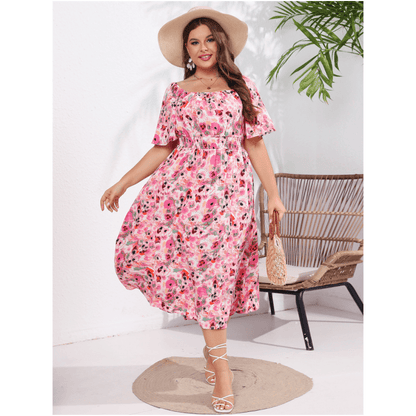 Summer Square Collar Slim-Fit plus Size Dress - L & M Kee, LLC