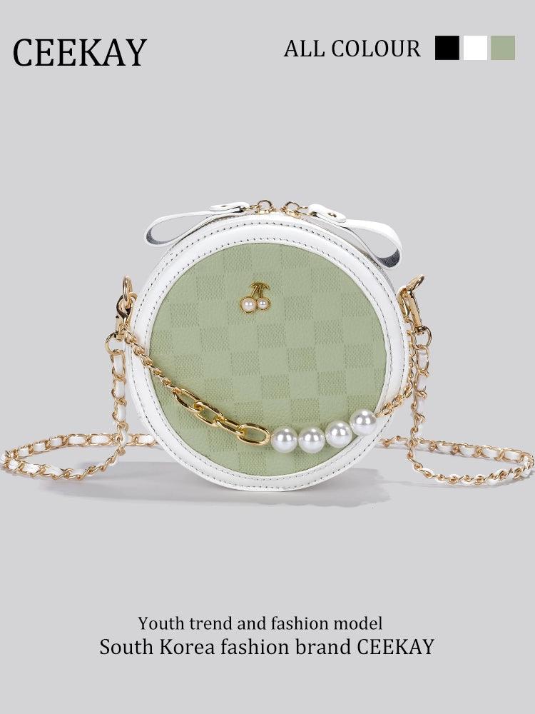 Fancy Small round Bag Niche Style Unique Design Small Bag Female Chain Messenger Bag - L & M Kee, LLC