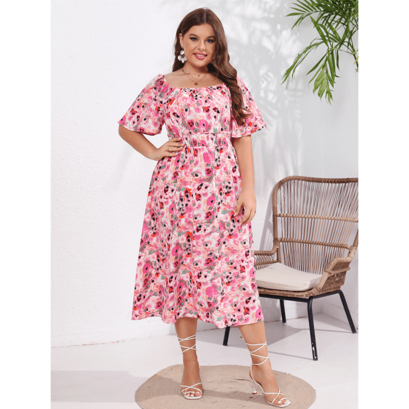 Summer Square Collar Slim-Fit plus Size Dress - L & M Kee, LLC