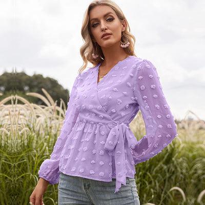 Swiss Dot Lace-up Long Sleeve Top