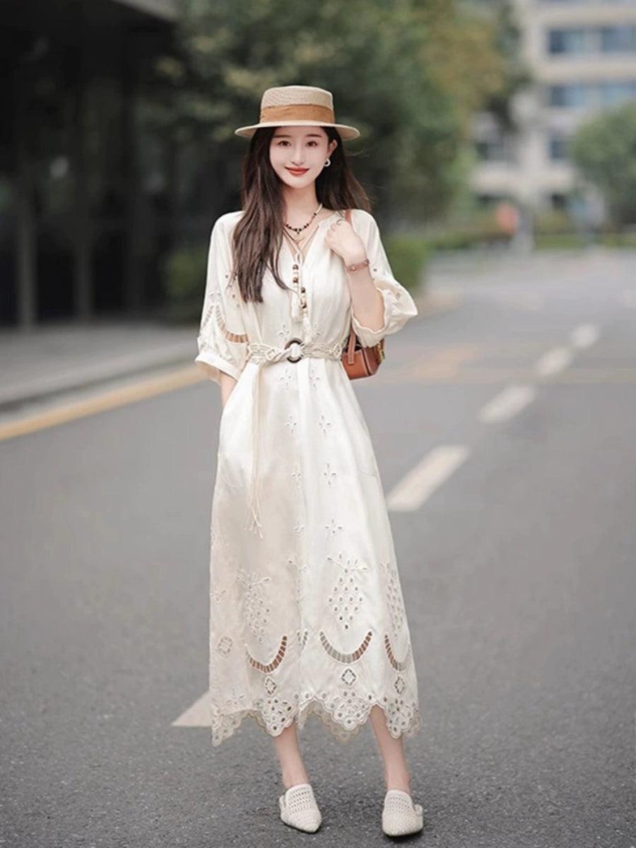 Bohemian Photography First Date Sense Slim White Dress Travel - L & M Kee, LLC