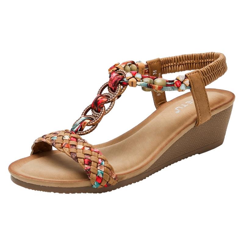 Bohemian Thick Sole Beaded 41-43 Wedge Sandals - L & M Kee, LLC