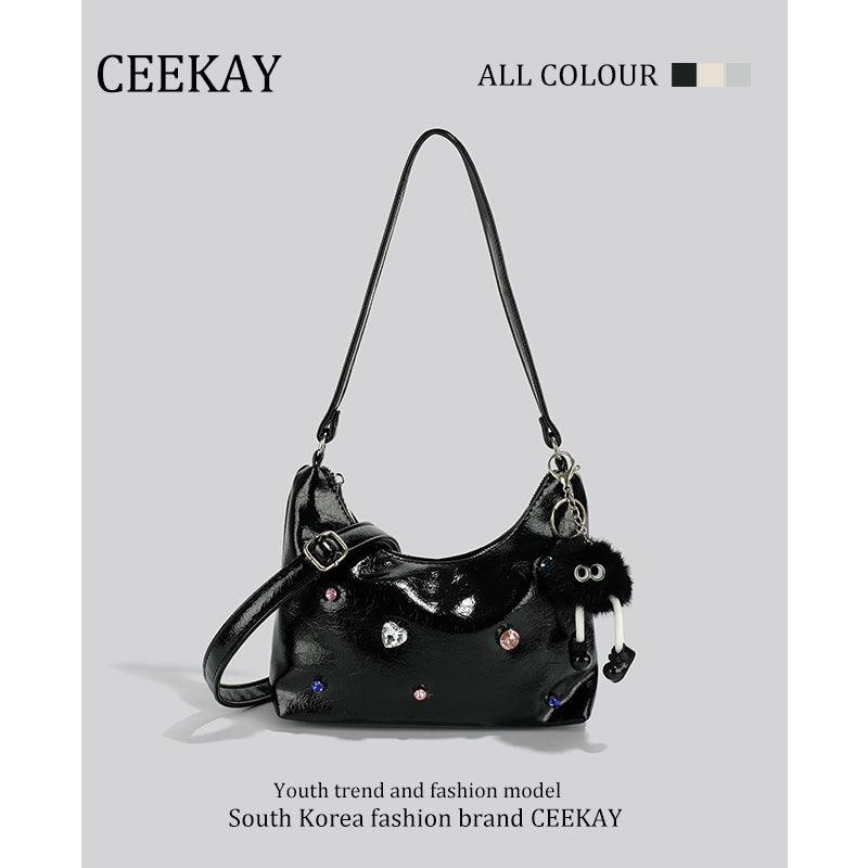 PU Leather Colorful Crystals Underarm Bag Fancy Special-Interest Design Bag Women's Bag Crossbody Bag - L & M Kee, LLC