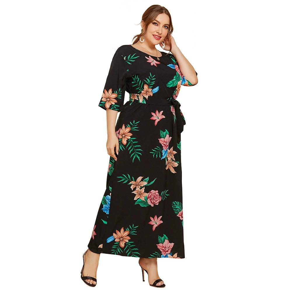 Plus Size Women Flower Printed Dress - L & M Kee, LLC