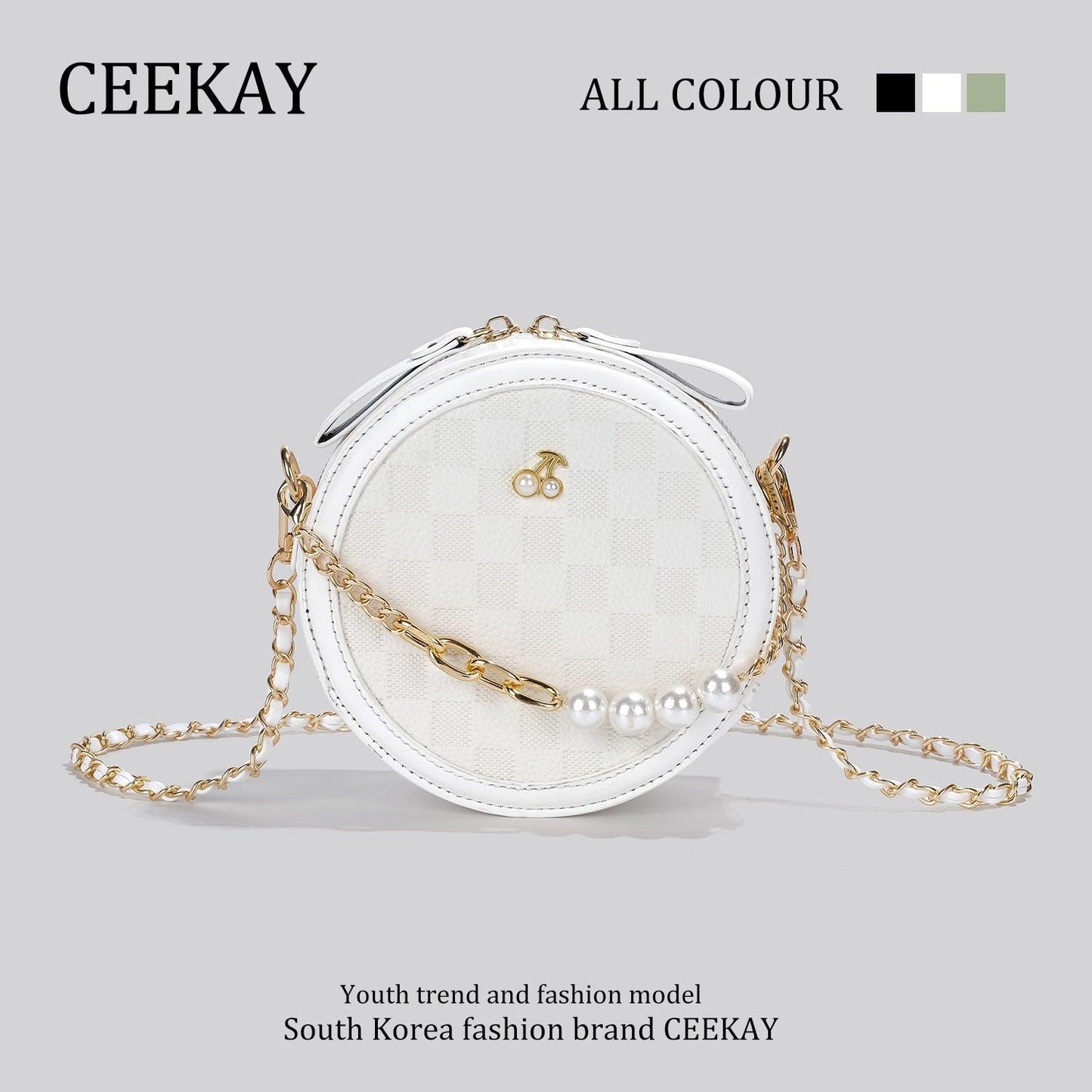 Fancy Small round Bag Niche Style Unique Design Small Bag Female Chain Messenger Bag - L & M Kee, LLC