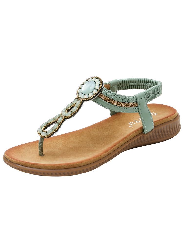 Thick Sole Vacation Travel Beaded 41-43 plus Size Sandals - L & M Kee, LLC