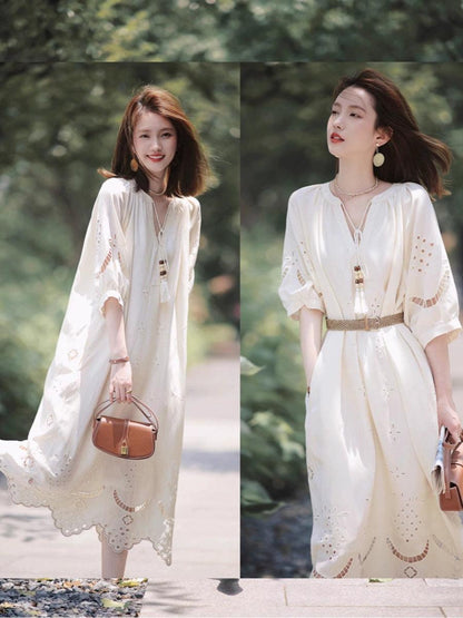 Bohemian Photography First Date Sense Slim White Dress Travel - L & M Kee, LLC