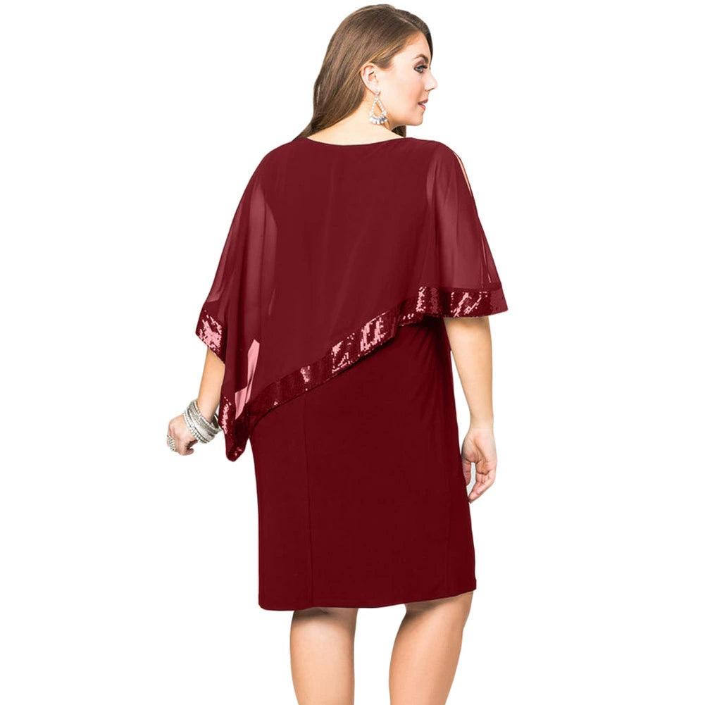 Elegant Temperament Midi Skirt New Chubby Girl plus Size Mesh Sequins Dress - L & M Kee, LLC