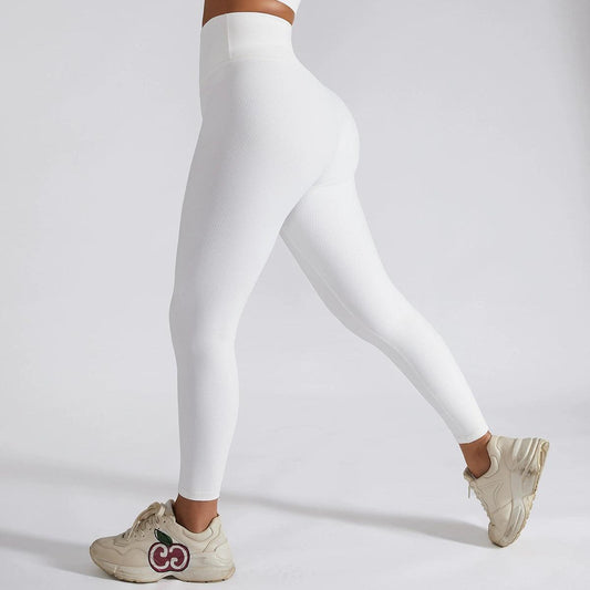 Sports Ribbed High Waist Stretch Cropped Fitness Pants