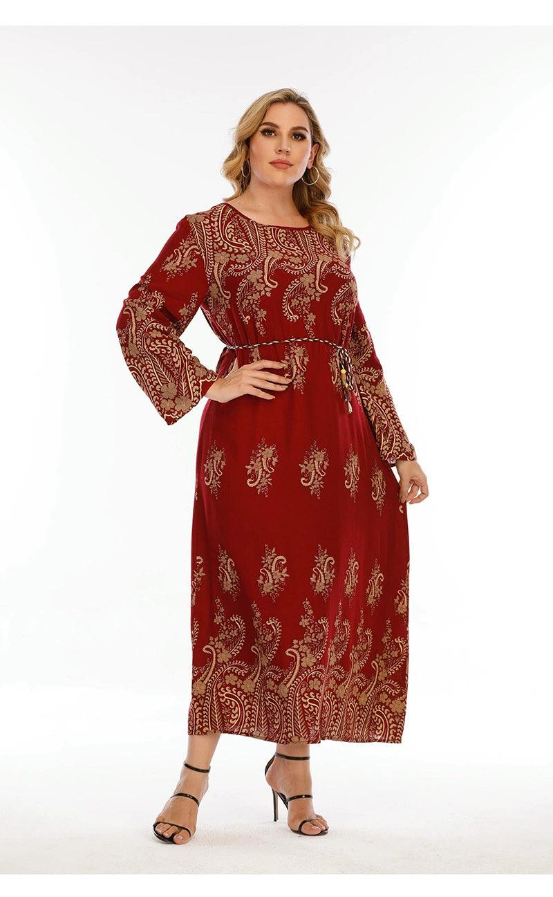 Cashew Print Loose-Fitting Slim-Fit Long Dress - L & M Kee, LLC