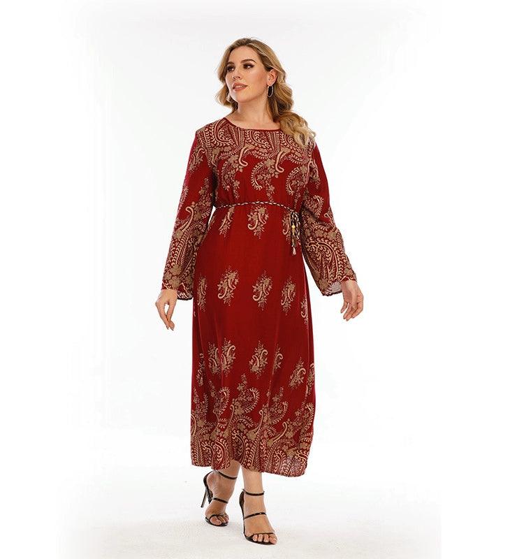 Cashew Print Loose-Fitting Slim-Fit Long Dress - L & M Kee, LLC