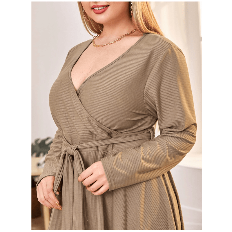 Women's plus Size Knitted Dress Elegant Tied - L & M Kee, LLC