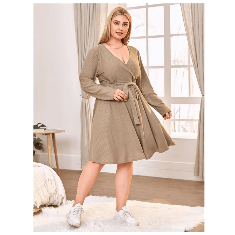 Women's plus Size Knitted Dress Elegant Tied - L & M Kee, LLC