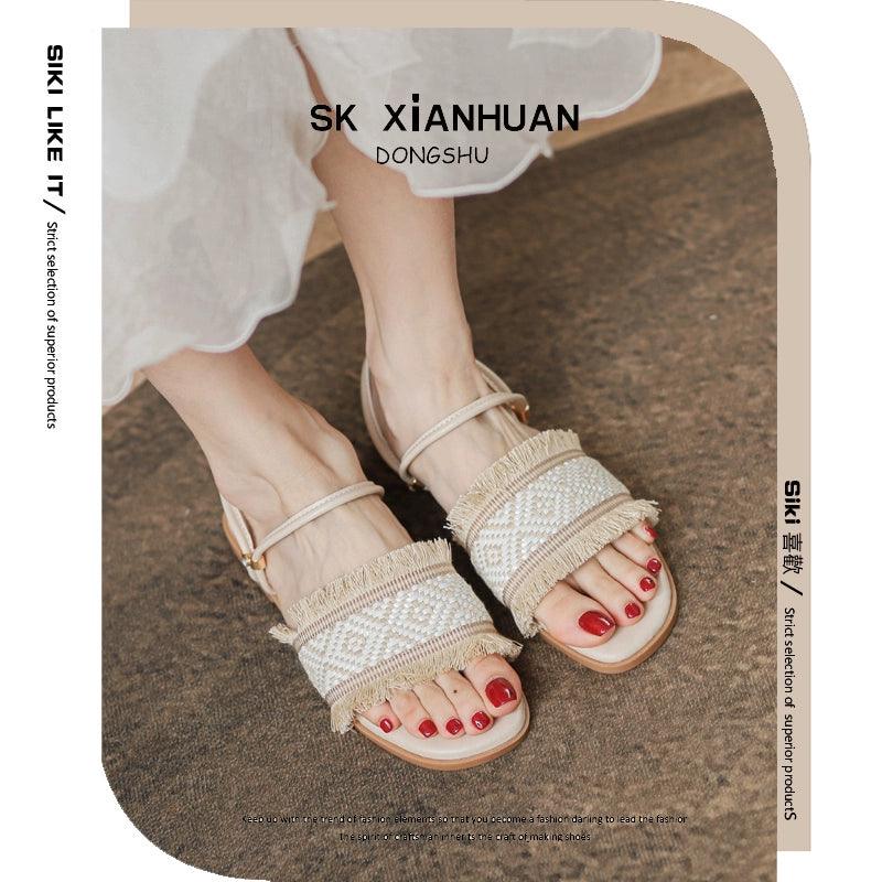 Two-Way Flats Slippers Fairy Outer Wear plus Size 41-43 Sandals Bohemian Beach Beach Sandals - L & M Kee, LLC