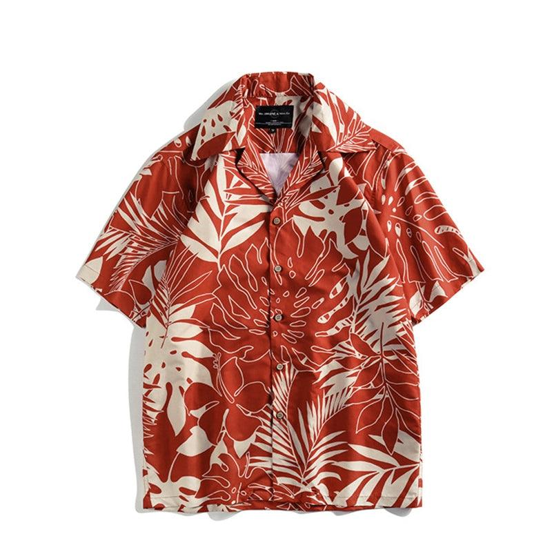 Men's and Womens' Red Large Flower Casual 70S Short-Sleeved Shirt - L & M Kee, LLC
