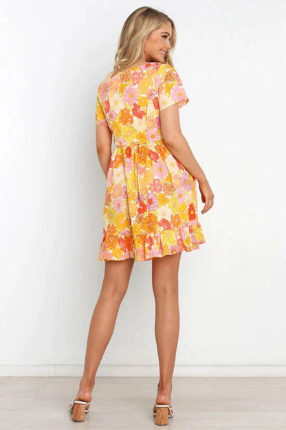 Dress New Arrival A- line Short Sleeve Dress Flower Print - L & M Kee, LLC