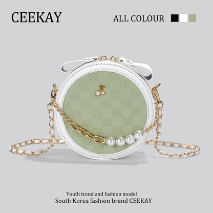 Fancy Small round Bag Niche Style Unique Design Small Bag Female Chain Messenger Bag - L & M Kee, LLC