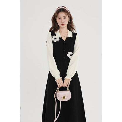 Plus Size Plus Size Ladies French Dress Fake Two-Piece Fall and Winter Women's 2023 New Arrival Long Sleeves Inner Wear Knitting Dress - L & M Kee, LLC