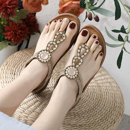 Thick Sole Vacation Travel Beaded 41-43 plus Size Sandals - L & M Kee, LLC