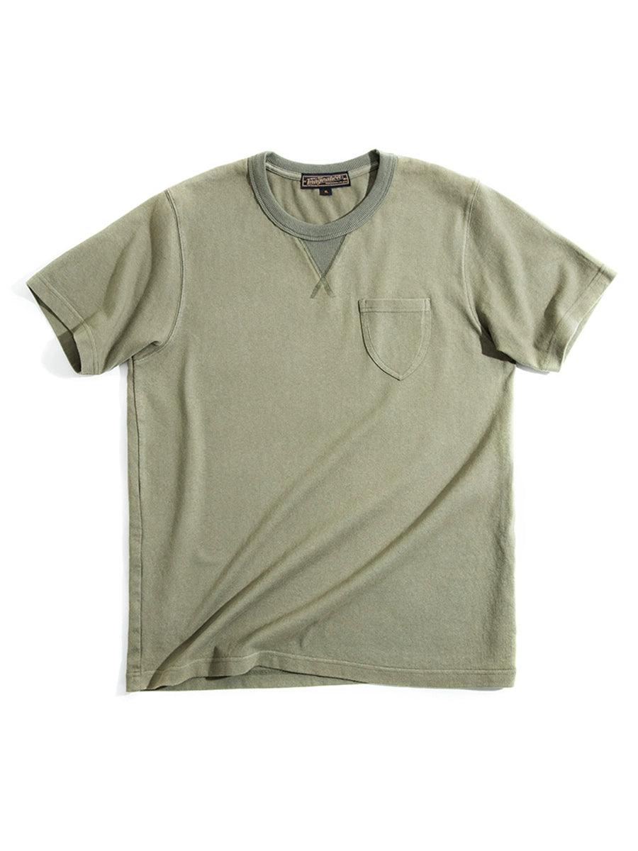 Retro Army Green T-shirt Minimalist round Neck Pocket Short Sleeve Amekaji Solid Color T-shirt Men - L & M Kee, LLC