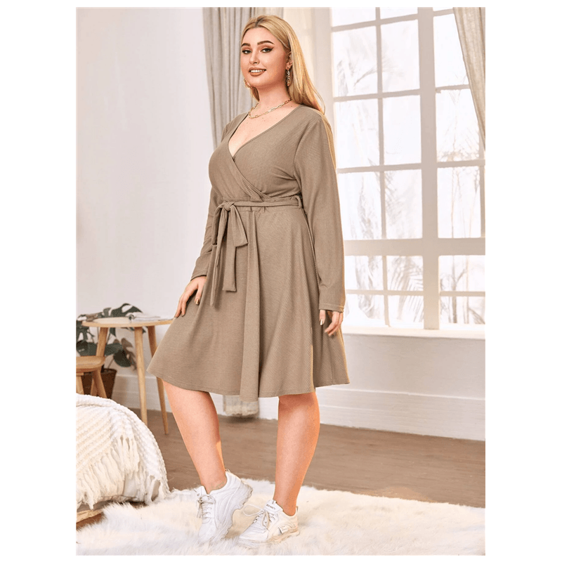 Women's plus Size Knitted Dress Elegant Tied - L & M Kee, LLC