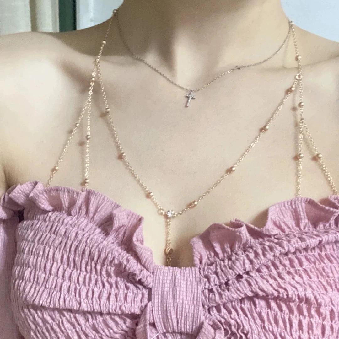 Same Style as Yang Chaoyue Chest Necklace Rope Body Chains Sexy Busty Large Size Necklace Women's Fancy Sling Clavicle Chain Jewelry - L & M Kee, LLC