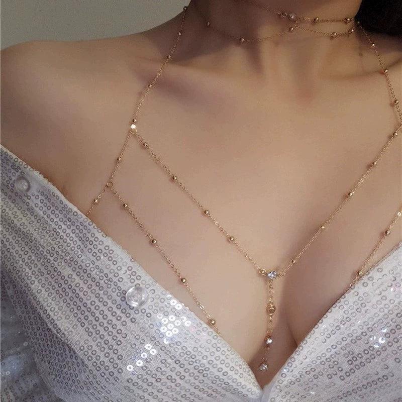 Same Style as Yang Chaoyue Chest Necklace Rope Body Chains Sexy Busty Large Size Necklace Women's Fancy Sling Clavicle Chain Jewelry - L & M Kee, LLC