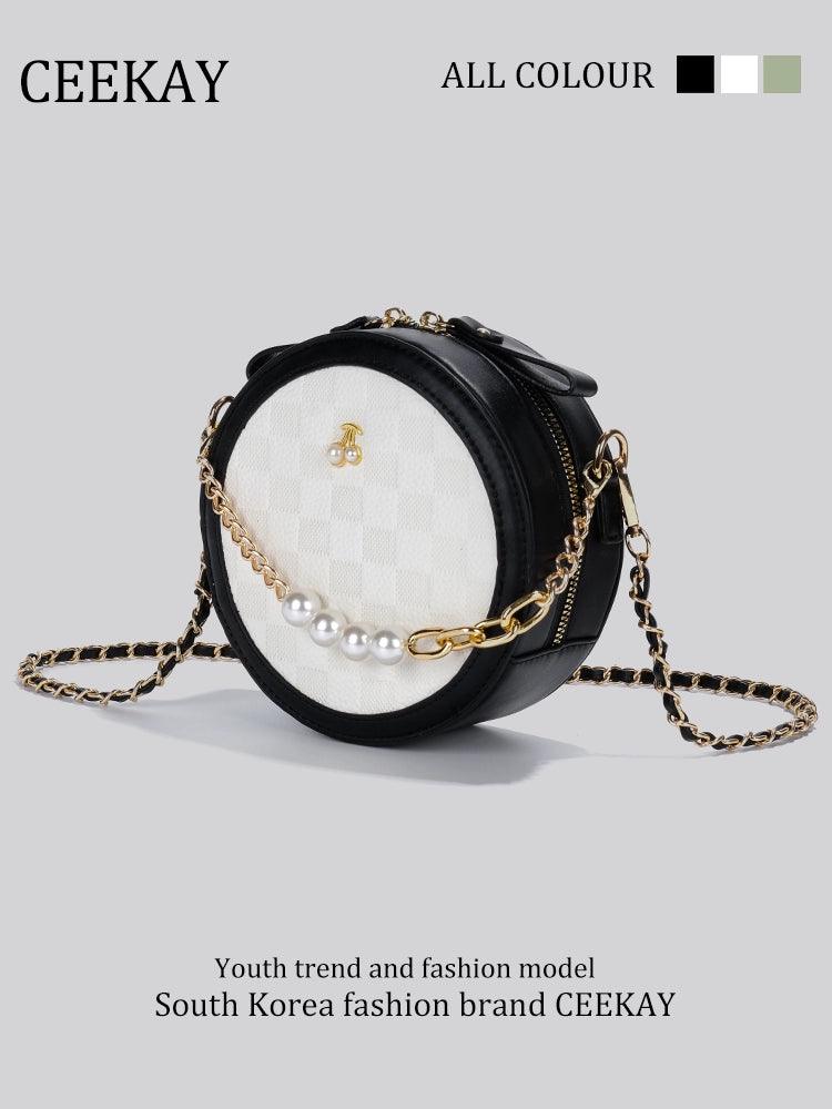 Fancy Small round Bag Niche Style Unique Design Small Bag Female Chain Messenger Bag - L & M Kee, LLC