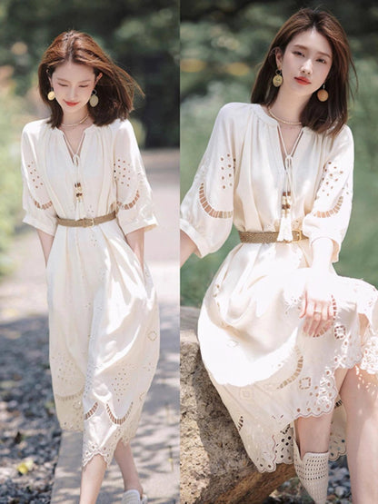 Bohemian Photography First Date Sense Slim White Dress Travel - L & M Kee, LLC