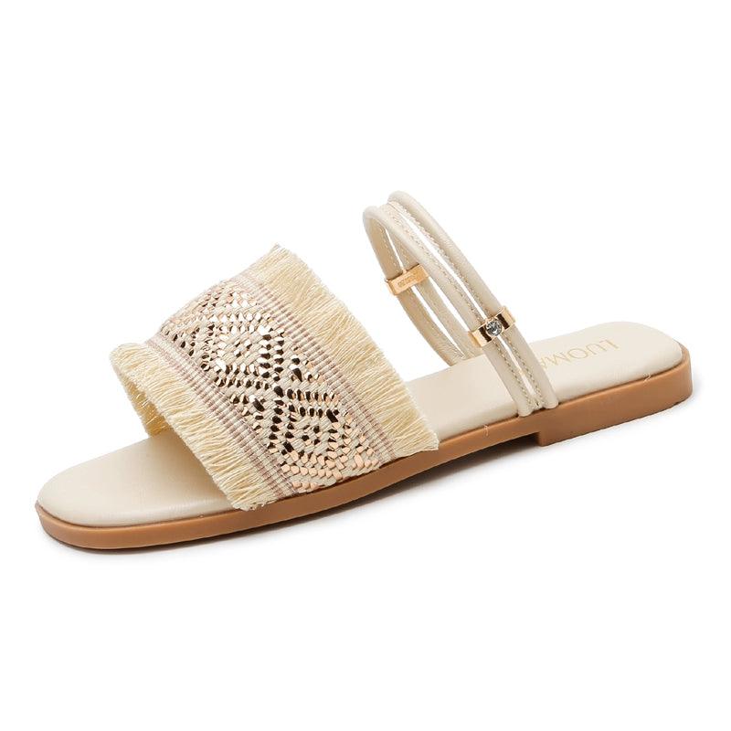 Two-Way Flats Slippers Fairy Outer Wear plus Size 41-43 Sandals Bohemian Beach Beach Sandals - L & M Kee, LLC