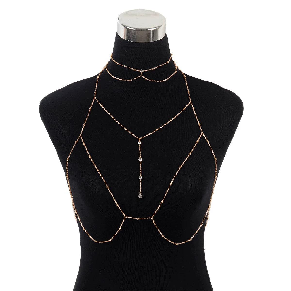 Same Style as Yang Chaoyue Chest Necklace Rope Body Chains Sexy Busty Large Size Necklace Women's Fancy Sling Clavicle Chain Jewelry - L & M Kee, LLC