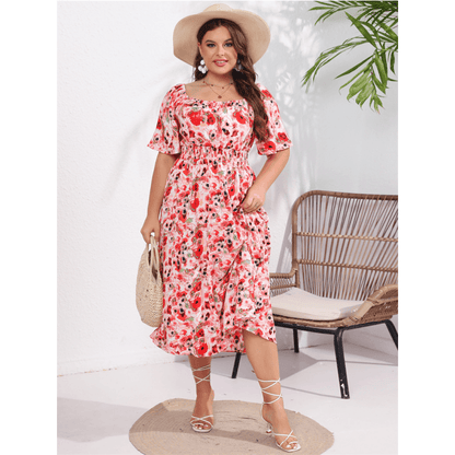 Summer Square Collar Slim-Fit plus Size Dress - L & M Kee, LLC