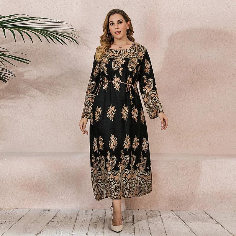 Cashew Print Loose-Fitting Slim-Fit Long Dress - L & M Kee, LLC