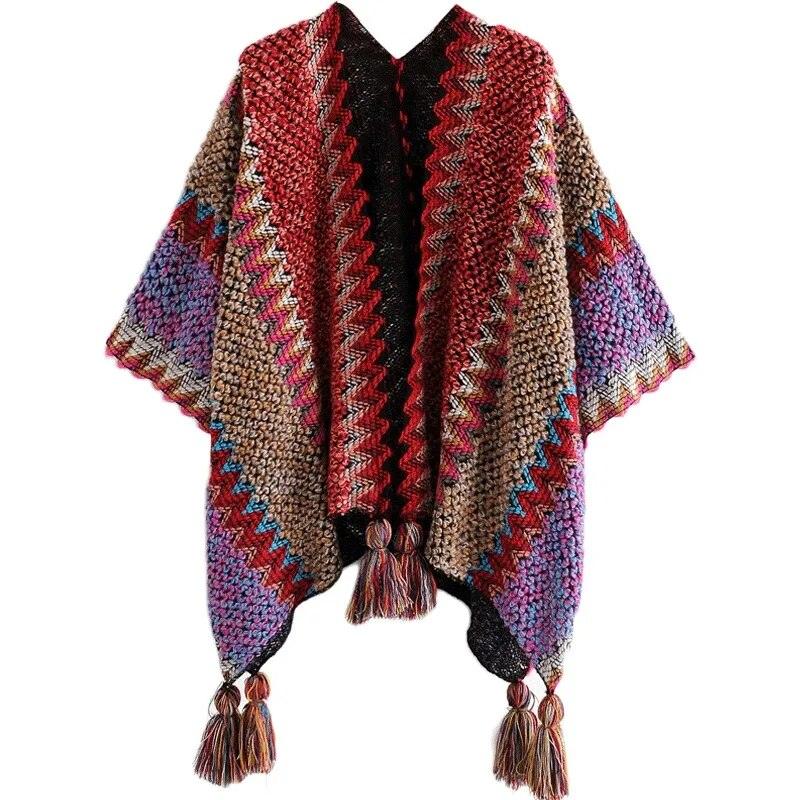 Knitted Poncho Tassel Cloak - L & M Kee, LLC