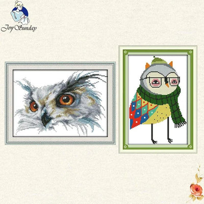 Joy Sunday Cute Owl Cross Stitch 11ct Printed Aida Fabric 14ct Counted Cross Canvas Embroidery DMC Floss Kit DIY Christmas gift - L & M Kee, LLC