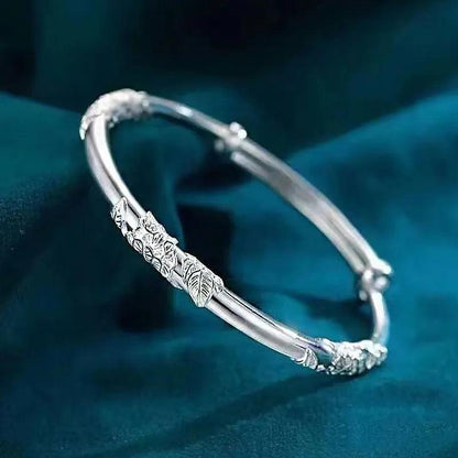 Fashion 925 Sterling Silver Woman Cuff Bracelet Open Leaf Shaped Adjustable Charm Bangle Girls Party Jewelry Christmas Gifts - L & M Kee, LLC