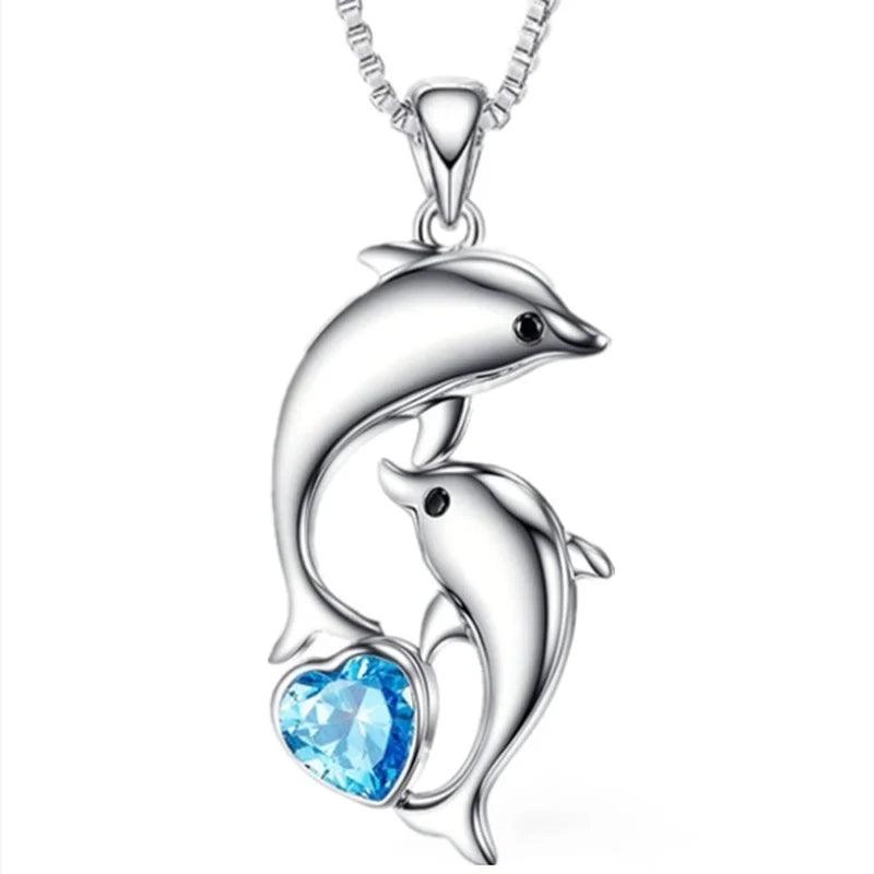 Fashion Couple Dolphin Necklace Luxury Animal Jewelry Dolphin Pendant Necklaces for Women Wedding Engagement Anniversary Gift - L & M Kee, LLC