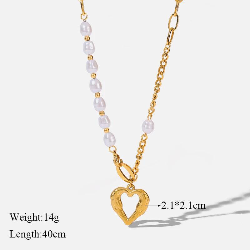 Stainless Steel Heart Pendant Necklace with Pearls - L & M Kee, LLC