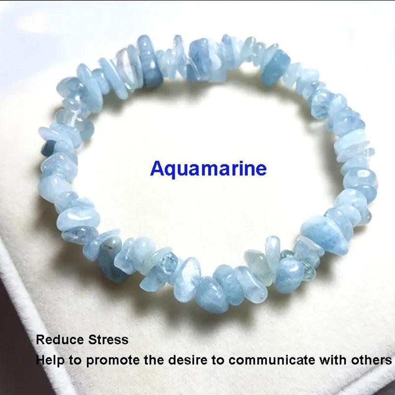 Natural Crystal Bracelet Irregular Stone Bracelet Beads Chip Jewelry Amethyst Aquamarine Rose Quartz Wristband Bangles for Women - L & M Kee, LLC