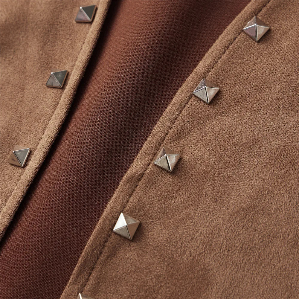 Women Vintage Sleeveless Faux Suede Fringe Vest Rivets Leather Western Boho Tassel Jacket Open Front Hippie Cardigan 2025