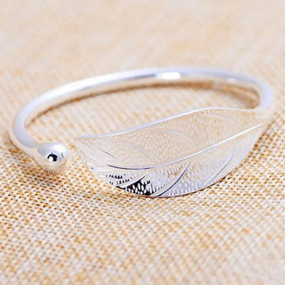 Fashion 925 Sterling Silver Woman Cuff Bracelet Open Leaf Shaped Adjustable Charm Bangle Girls Party Jewelry Christmas Gifts - L & M Kee, LLC