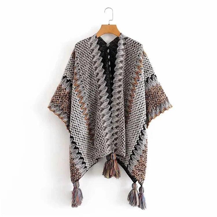 Knitted Poncho Tassel Cloak - L & M Kee, LLC