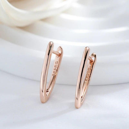 585 Rose Gold Glossy V Shape Dangle Earrings - L & M Kee, LLC