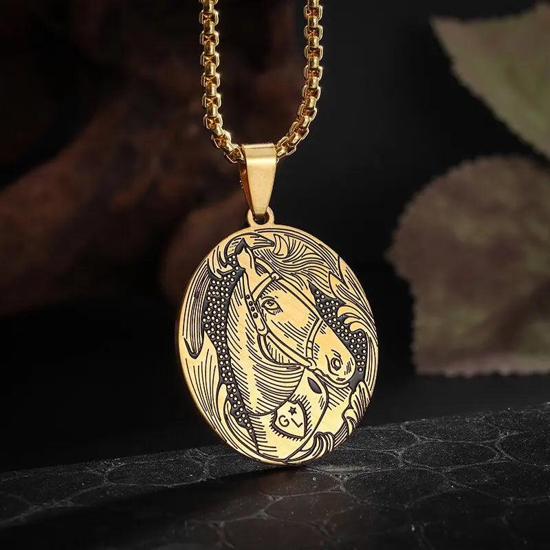 Hip Hop Ice Out Golden Horse Head Pendant Horseshoe Necklace for Men Personality Charm Fashion Rock Party Jewelry - L & M Kee, LLC