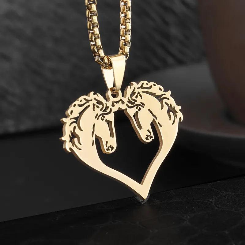 Hip Hop Ice Out Golden Horse Head Pendant Horseshoe Necklace for Men Personality Charm Fashion Rock Party Jewelry - L & M Kee, LLC