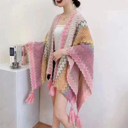 Knitted Poncho Tassel Cloak - L & M Kee, LLC